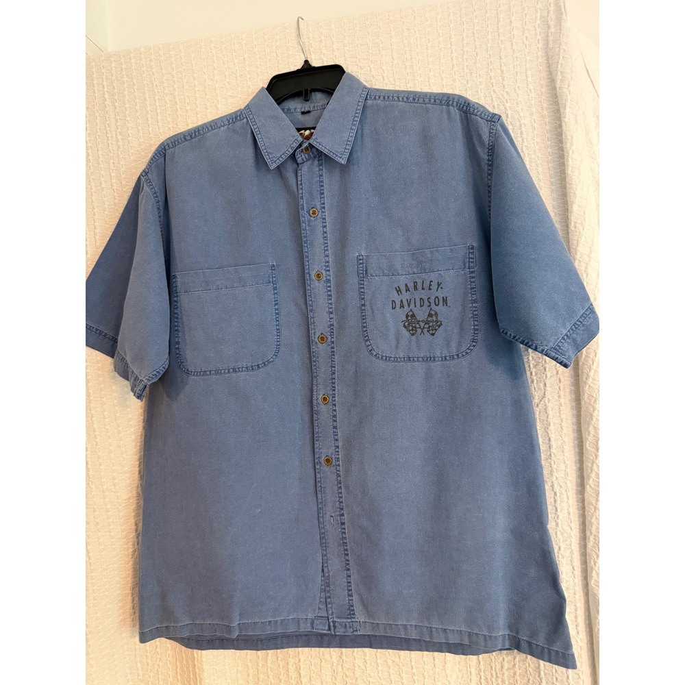 vintage Harley Davidson Button Down Shirt Mens Large Blue Nostalgia Series